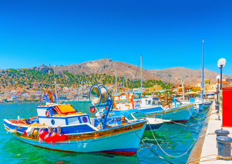 traditional fishing boats at Kalymnos island in Greece