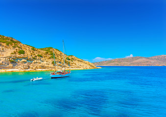 sailing boat out of the main port of Kalymnos island in Greece