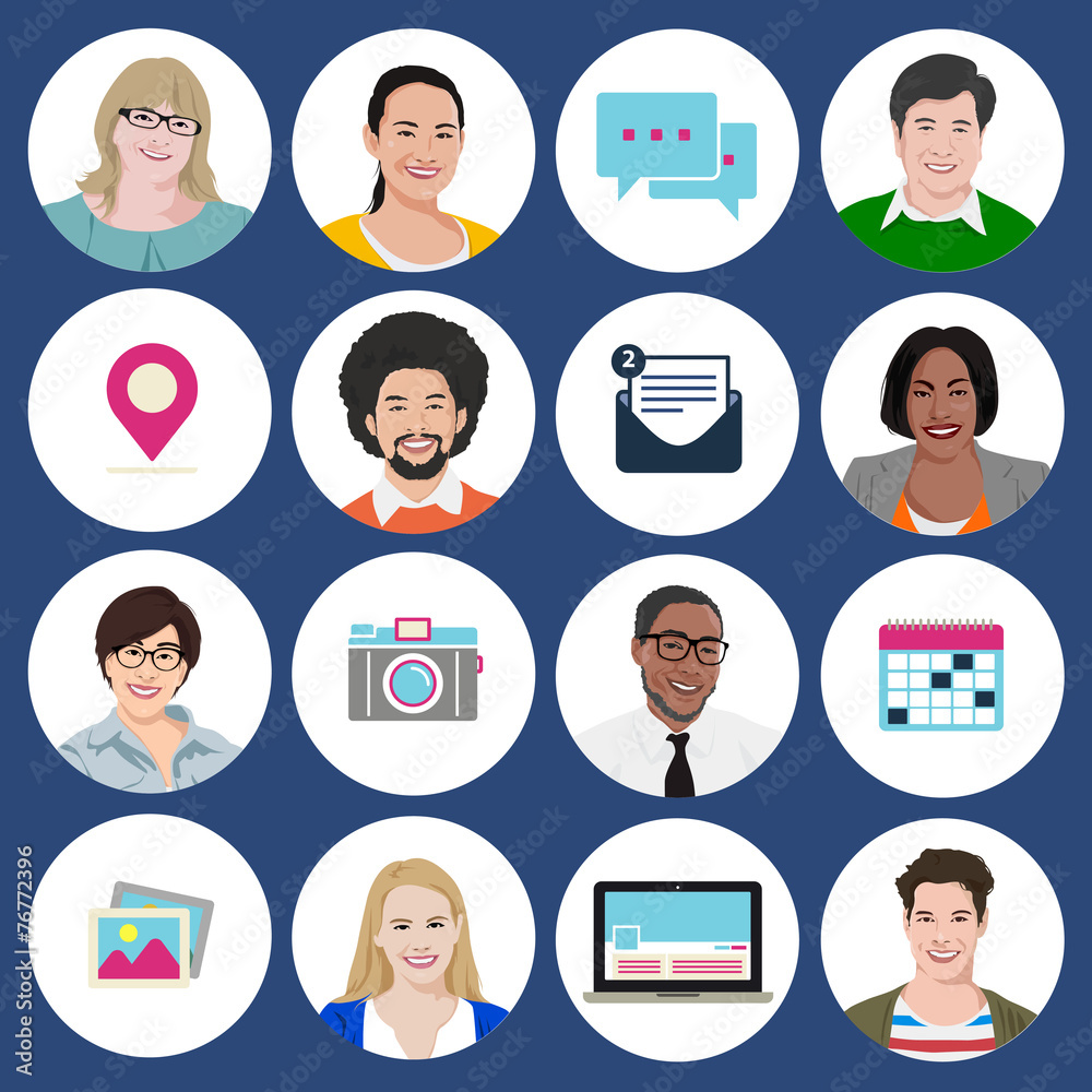 Wall mural People Diversity Portrait Social Media Icon Vector - Wall murals