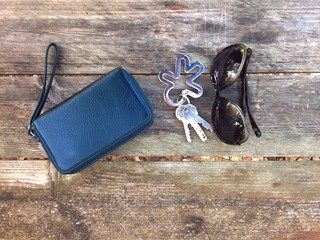 wallet, keys and sunglasses
