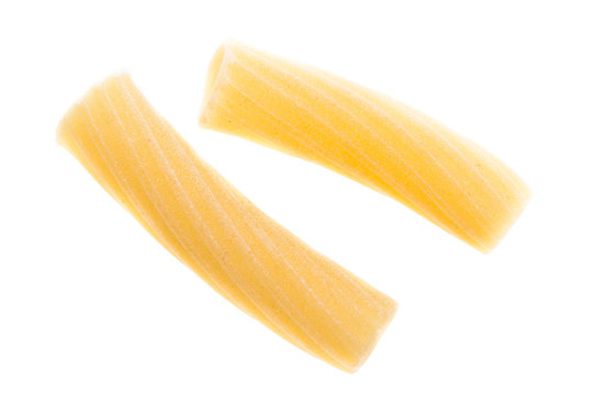 Isolated Italian rigatone pasta