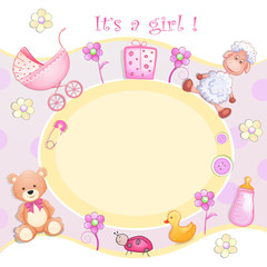 Baby shower card with toys.