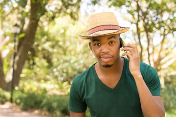 African American Man talking on his cellphone