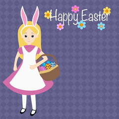 kid in a rabbit holding the easter eggs basket