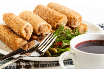 Croquettes with meat and beetroot soup