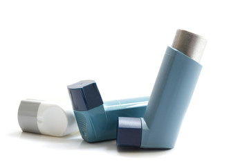Asthma inhaler isolated on white background - obrazy, fototapety, plakaty