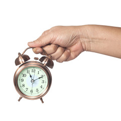 Hand holding alarm clock