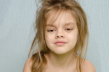 Fototapeta premium Portrait of girl awakened early in the morning