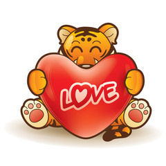 Tiger hugging a heart