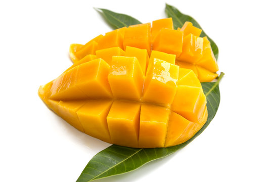 Mango with slices isolated on white background