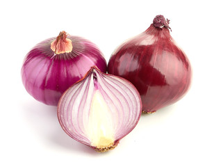 Red sliced onion isolated on white background