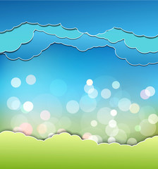 Fototapeta premium vector background with decoration: sun, blue sky and clouds