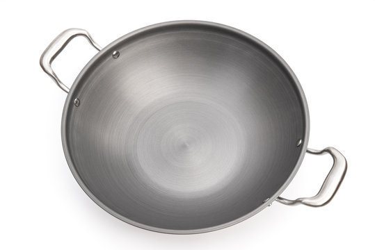 top view wok on white background