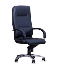 Modern office chair from black leather. Isolated