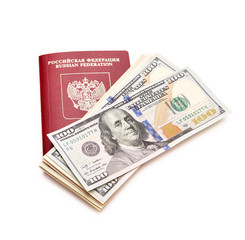 Russian passport with American dollars