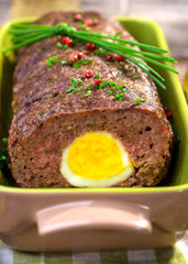 Meatloaf with boiled eggs