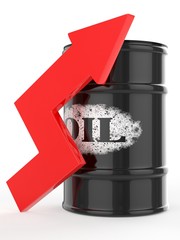 Oil Barrels with Red Arrow Up.