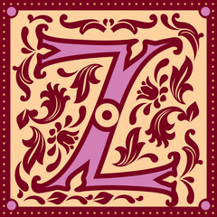 vector image of letter Z in the old vintage style