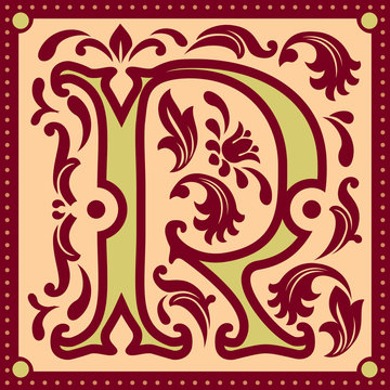vector image of letter R in the old vintage style