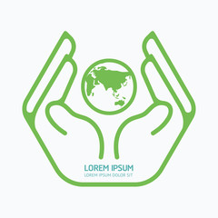 Hand holding world.logo design,safety care concept.