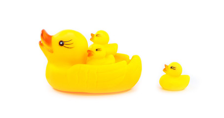 four ducks rubber on a white background