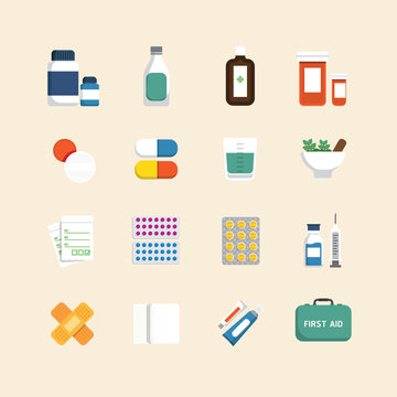 Vector flat icons set of medical & health care design concept.