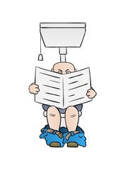 man reading newspaper on toilet