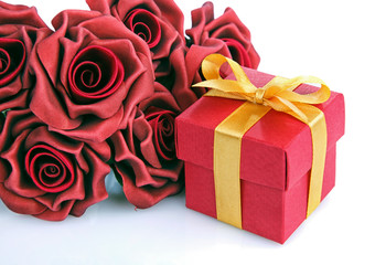 red flowers and gift box