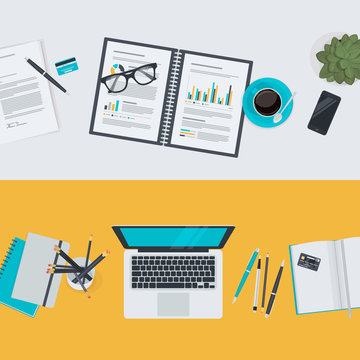 Set of flat design concepts for business and finance