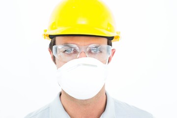 Worker wearing protective mask and glasses