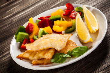 Fish dish - fried halibut and vegetables