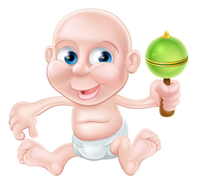 Happy cartoon baby playing