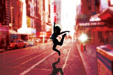 Composite image of pretty break dancer