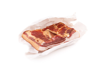 Smoked bacon isolated on white background