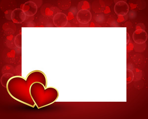 Valentine's day background with blank card and two hearts