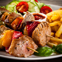 Grilled meat and vegetables