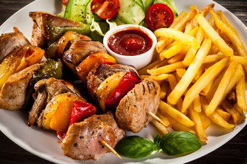 Grilled meat and vegetables