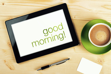 Good Morning Message on Tablet Computer Screen