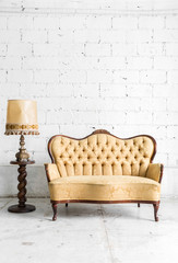 Brown sofa with lamp