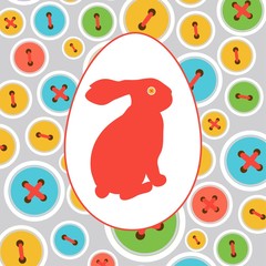 Easter bunny in the egg on the decorative background with button