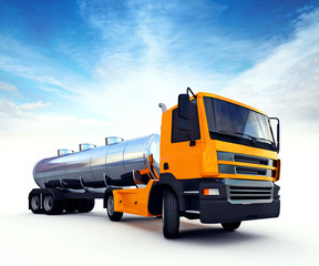 Fototapeta na wymiar Big orange fuel tanker truck