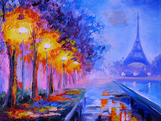 Olieverfschilderij van de Eiffeltoren, Frankrijk, kunstwerk