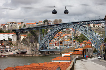 Dom Luis I Bridge in Porto and Cable Car in Gaia