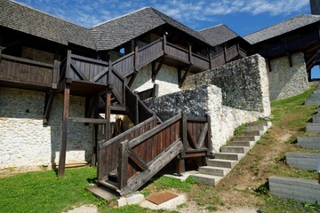 Wooden gallery in Celje medieval castle in Slovenia