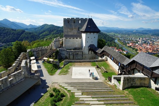 Celje medieval castle in Slovenia above the river  Savinja