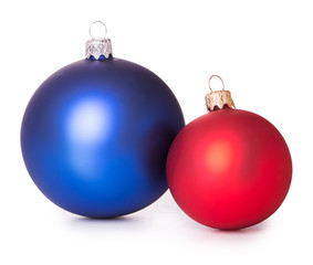 two red blue Christmas balls