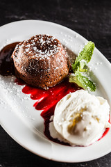 chocolate cake with ice cream