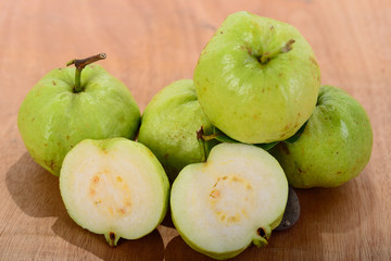 fresh guava juice on wood