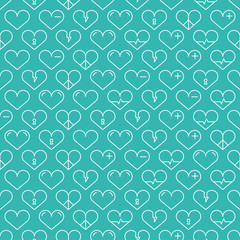 Romantic line seamless pattern with hearts. Beautiful vector