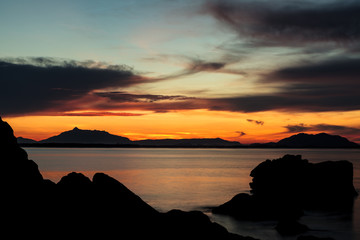 Rock silhouettes and vivid sunset